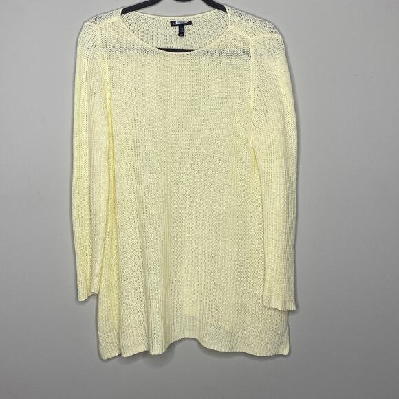 Eileen Fisher Yellow Linen Boat Neck Pullover Open Knit Sweater Women's Sz Small - Picture 1 of 6